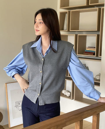 Billion V-neck Button Knit Cardigan Vest